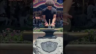 😮 PULLING THE SWORD OUT OF THE STONE AT DISNEY WORLD ON THE FIRST TRY! 🗡 #shorts #disneyworld