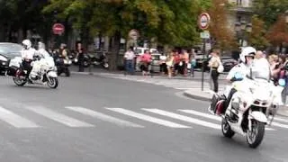 Two Police BMW 1150 RT Motorcycles Escort a Prisoner Transport in Paris