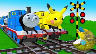 【踏切アニメ】あぶない電車 TRAIN Vs Thomas & Friends🚦 Fumikiri 3D Railroad Crossing Animation #1
