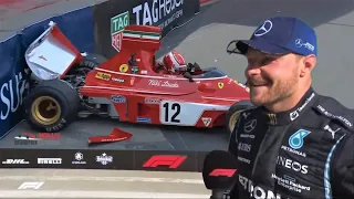 Bottas reacts to Charles Leclerc crashing Niki Lauda's Ferrari at Monaco..#monacogp#monacorace