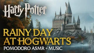 2h ASMR Relaxed Rainy Study Session at Hogwarts 🌧️✏️ Harry Potter Pomodoro, Study Productivity Timer
