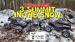 3 Traxxas Summit in the snow