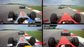 2010 Sepang GP - (But, Alo, Ham, Mas) Start Onboard