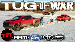 IT’S ON! Ford F-150 Raptor 37 v. Ram TRX v. Ford Bronco v. Toyota Tundra v. Nissan Titan TUG-OF-WAR!