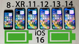 iPhone 14 vs 13 vs 12 vs 11 vs XR vs 8 BATTERY Test on iOS 16