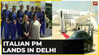 Italian PM Giorgio Meloni Arrives In Delhi For G20 Summit | Visuals From Palam Airport