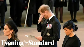 Emotional Prince Harry sheds a tear for the Queen as he stands near coffin