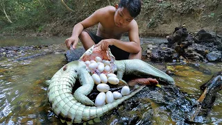 Unbelievable Found a lot Egg in Crocodile Stomach then Cooking for Dinner