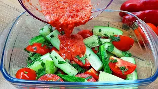 🍅So delicious! Few people know the secret of this snack. Tomato and Cucumber Salad Recipe.