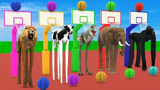 Basket Ball Game Game With Cow Elephant Gorilla Tiger Dinosaur Long Legs Wild Animal Escape Cage Gam