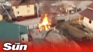 Drone footage of devastation in Irpin, Ukraine amid Russian invasion