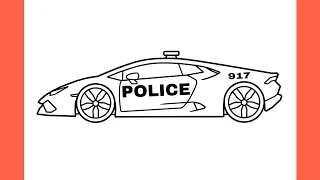 How to draw a LAMBORGHINI HURACAN POLICE CAR easy / drawing lambo police sports car step by step