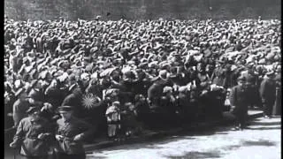 The Red Army troops parade along avenue in the Red Square in Moscow, Soviet Union...HD Stock Footage