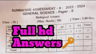 9th class sa2 biology question paper with answers 💯💯💯🔥🔥🔥💯💯💯real 💯💯