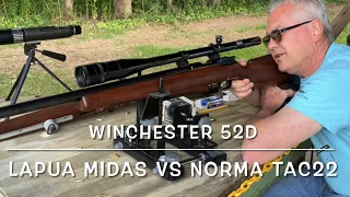 Winchester 52D 22lr target rifle at the range Lapua Midas vs Norma Tac-22 surprising results!