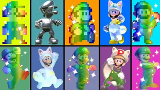 Evolution of Luigi Invincible, in Super Mario Games And Movie (1985-2024)