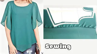 Cutting and making pattern of beautiful blouse with open sleeves size L
