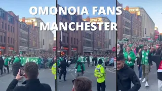 Omonoia fans marching in Manchester towards Old Trafford! Man United vs Omonoia