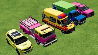 TRANSPORTING CAR POLICE, AMBULANCE WITH FIRE DEPARTMENT! - FARMING SIMULATOR 22