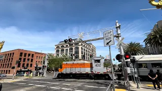 SN 402 Leads CSRM Excursion Train North - Capitol Mall Railroad Crossing, Sacramento CA