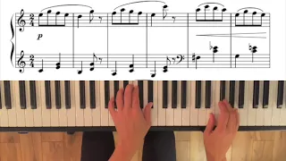 Franz Schubert, Écossaise in C Major. Easy piano tutorial and practice aid with full score.