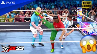 WWE 2K23 - Messi & Cristiano vs. Zlatan & Haaland - Tag Team Championship Match | PS5™ [4K60]