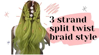 EASY BRAID, 3 STRAND SPLIT TWIST BRAID STYLE/TRENZA FÁCIL