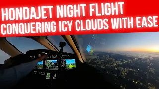 Exhilarating Night Flight: HondaJet Conquering Icy Clouds with Ease