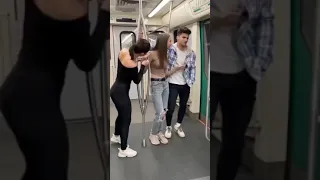 American fitness girl subway prank video funny reaction tiktok meme #short