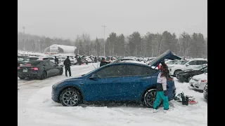 Putting Snowboards and Skis in the Tesla Y & Dealing with Winter Range Anxiety.