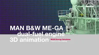 MAN B&W ME-GA dual-fuel engine 3D animation