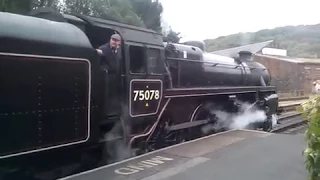 standerd class 4mt 75078 pulling out of Keighley.  20/08/2017