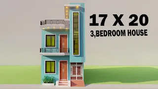 17 by 20 3 bedroom house 🏠 plan,17x20 makan ka naksha,3D house plan,new duplex house elevation