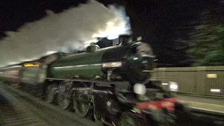 The Mayflower Steam Locomotive Through Hassocks Train Station at Night