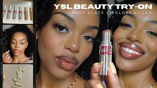 YSL Candy Glaze Lipgloss Stick Try-On + First Impressions | Are these nudes good for brown skin?