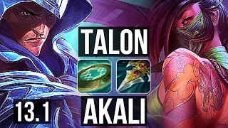 TALON vs AKALI (MID) | 6/0/2, 1.9M mastery, 1100+ games, Dominating | KR Master | 13.1