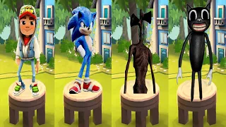 Sonic Dash vs Subway Surfers vs Siren Head Runner vs Cartoon Car Runner Gameplay Walkthrough