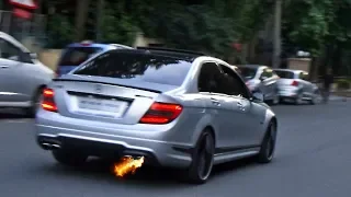 MERCEDES C63 AMG FROM HELL - INSANE POPS & FLAMES