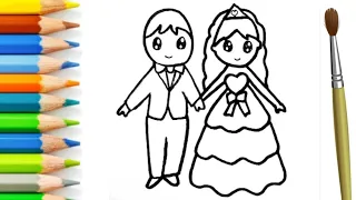 Cute bride groom drawing|painting and colouring for kids and toddlers|how to draw bridegroom easy