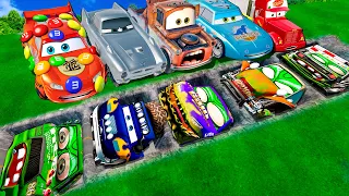 Mega pits with McQueen and Pixar Cars Vs Big & Small Lightning McQueen! BeamNG Drive Battle!