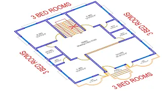 HOUSE PLAN DESIGN | EP 265 | 1300 SQUARE FEET 3BHK / 3 BEDROOMS HOUSE PLAN | LAYOUT PLAN