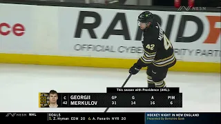 Bruins present rookie Georgii Merkulov, his first NHL shift vs Devils (30 dec 2023)