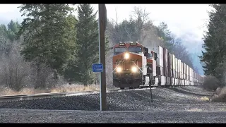 (4K) 15K Stack Train and a Grain Train Thru  Libby, Montana on BNSF's Kootenai River Subdivision.