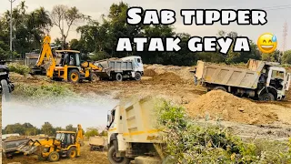 Ashok leyland 1618 tipper and Tata 1618 tipper stuck in mud rescued by JCB excavator