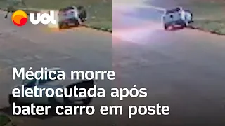 Médica morre eletrocutada após bater o carro em poste de energia no Mato Grosso; veja vídeo