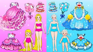 Vestidos De Madre E Hija Rosa Y Azul Cumpleaños | Muñecas De Papel DIY | Woa Barbie Colombia