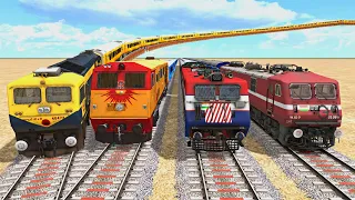 4 TRAINS CROSSING ON BUMPY RAILROAD TRACKS - Train Simulator || Indian Railways