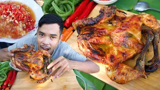 ASMR MUKBANG | | FULL CHICKEN ROASTED | Fry Chicken Recipe with Carrot,Cucumber,Chili Sauce