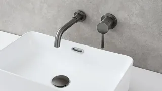 Tecmolog Brass Grey Basin Faucet Single Handle Wall Mounted Bathroom Mixer Basin Taps