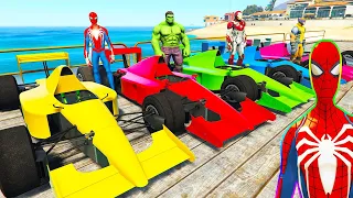 SPIDERMAN F1 Cars Racing Challenge RIVER Rampa ! Superhero HULK GOKU FASTEST Racing Car - GTA 5 MODS